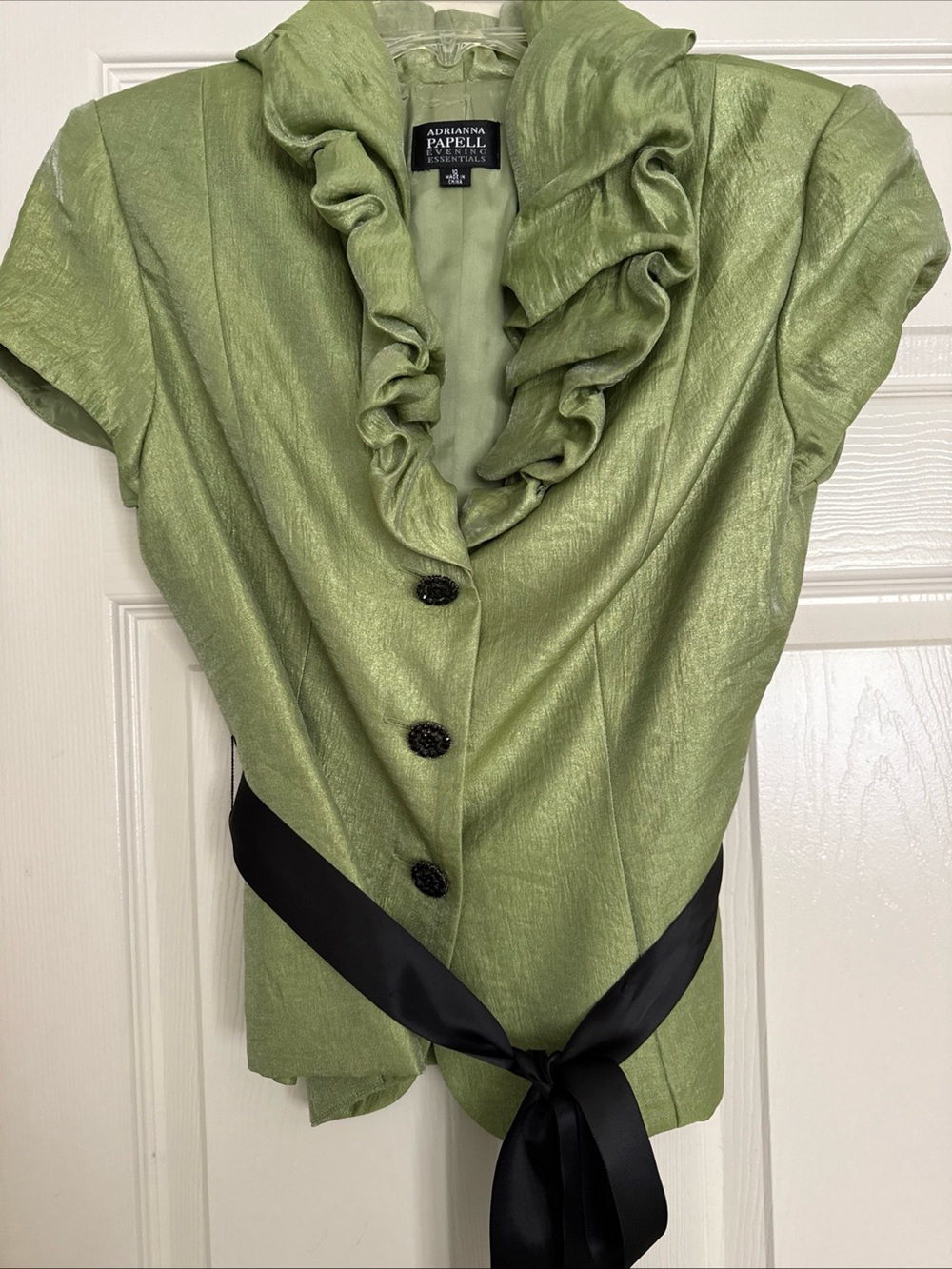 Adrianna Papell Green Ruffle Front Short Sleeve Top